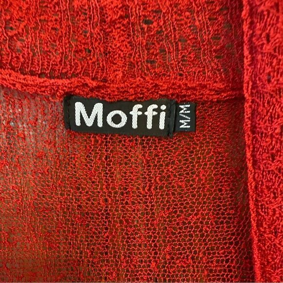 Moffi Sz M Red Stretch Knit Draped Hem Open Long Sleeve Maxi Boho Cardigan - Picture 7 of 9